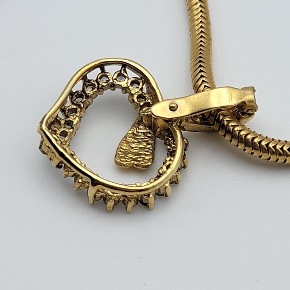 Vtg. Gold Plated CZ Heart Pendant Necklace 18 In Spring Ring Clasp Snake Chain - Picture 9 of 10